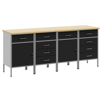 vidaXL Work Cabinet with Drawer 4 pcs Black and Grey 200 x 55 x 85 cm 1