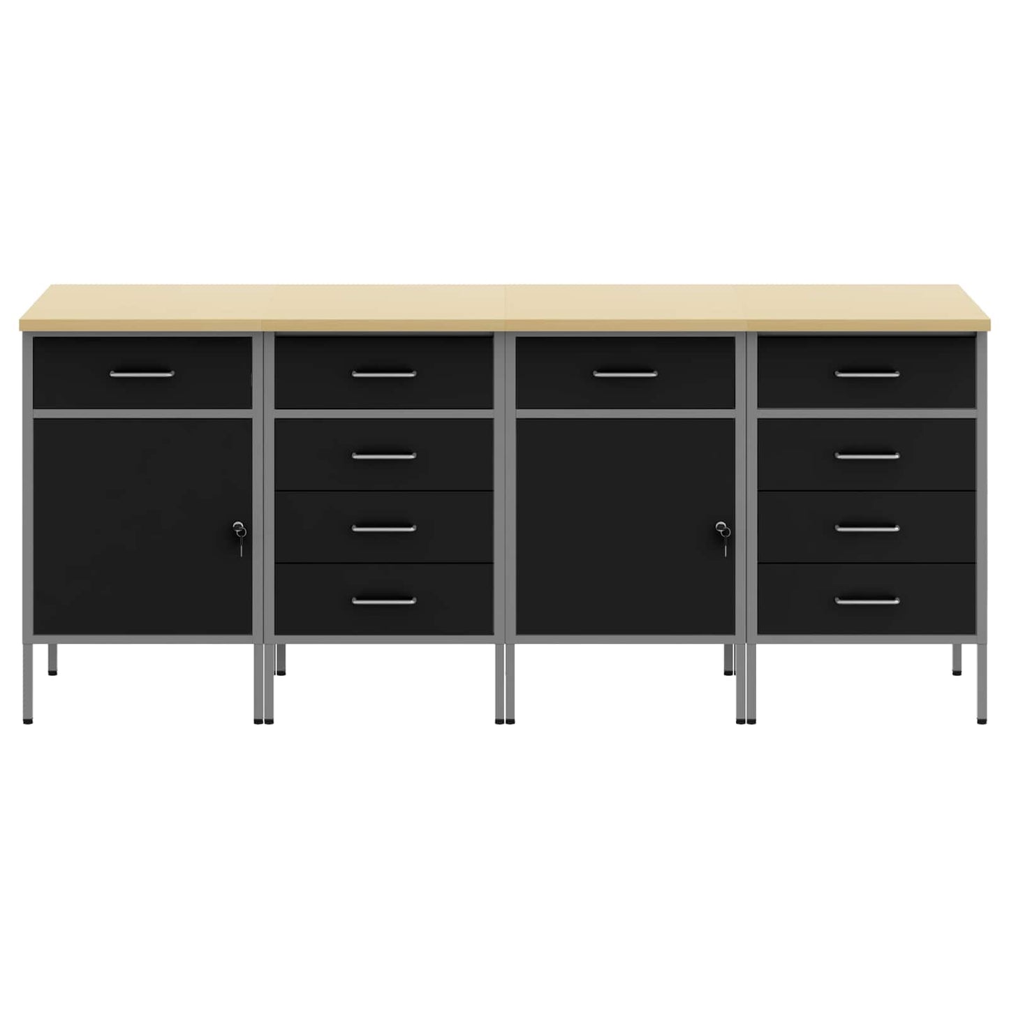 vidaXL Work Cabinet with Drawer 4 pcs Black and Grey 200 x 55 x 85 cm 2