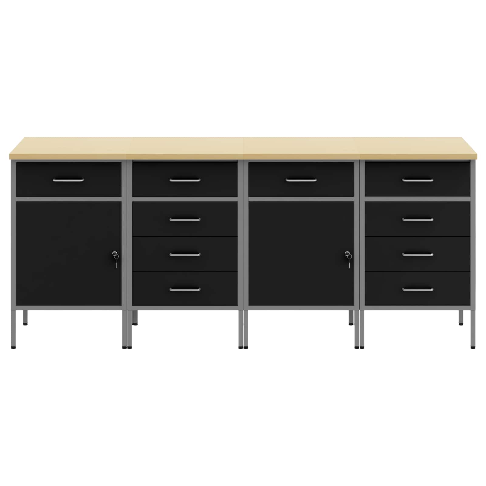vidaXL Work Cabinet with Drawer 4 pcs Black and Grey 200 x 55 x 85 cm 2