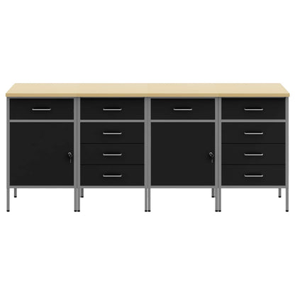 vidaXL Work Cabinet with Drawer 4 pcs Black and Grey 200 x 55 x 85 cm 2