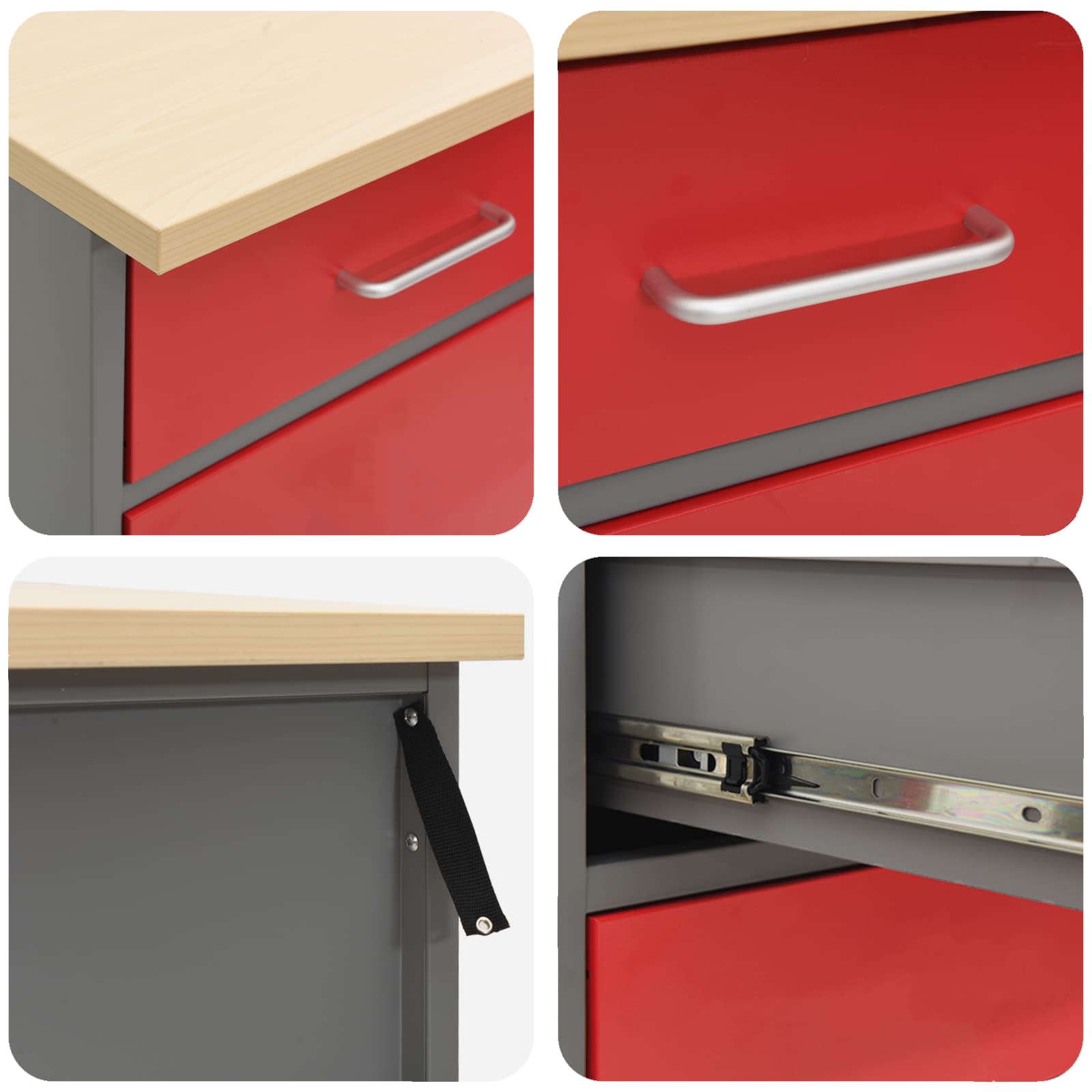 vidaXL Work Cabinet with Drawer 4 pcs Red and Grey 200 x 55 x 85 cm 5