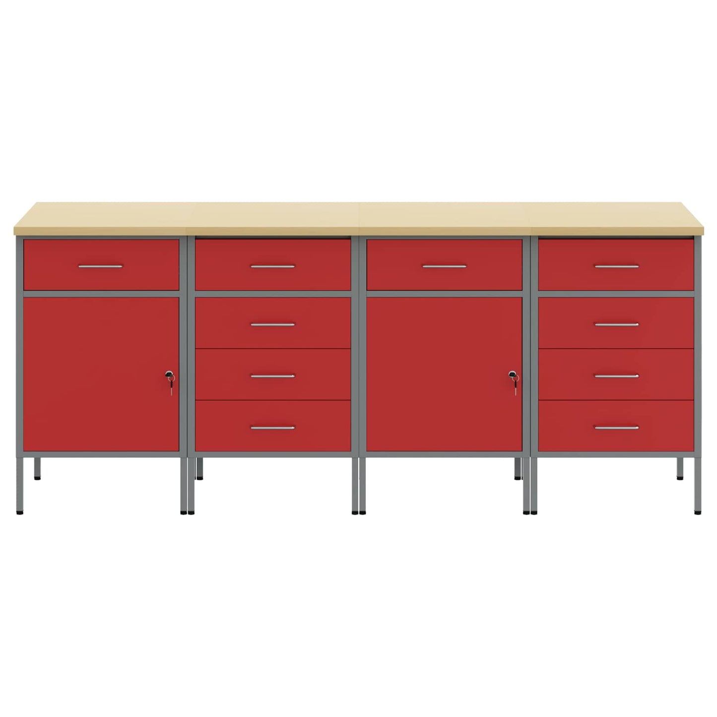 vidaXL Work Cabinet with Drawer 4 pcs Red and Grey 200 x 55 x 85 cm 2