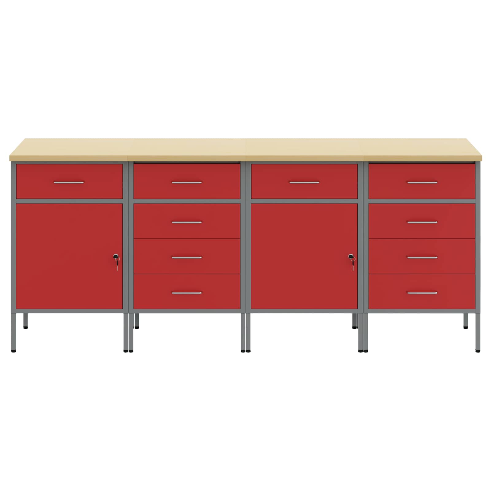 vidaXL Work Cabinet with Drawer 4 pcs Red and Grey 200 x 55 x 85 cm 2
