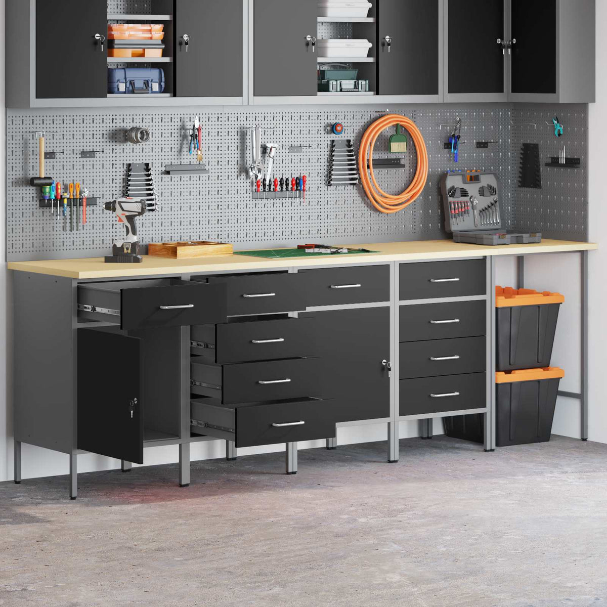 vidaXL Work Cabinet Set 5 pcs Black Steel and Engineered Wood 1