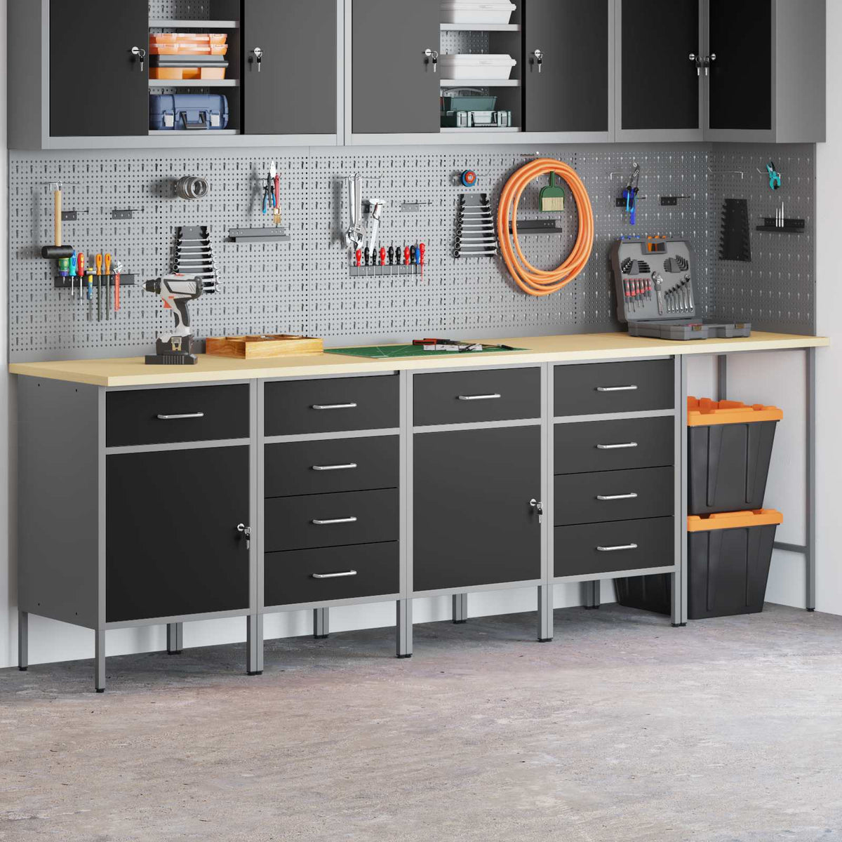 vidaXL Work Cabinet Set 5 pcs Black Steel and Engineered Wood 3