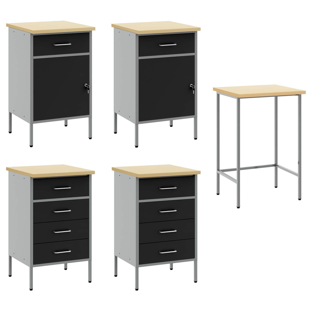 vidaXL Work Cabinet Set 5 pcs Black Steel and Engineered Wood 5
