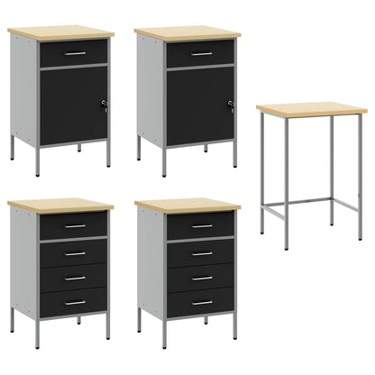 vidaXL Work Cabinet Set 5 pcs Black Steel and Engineered Wood 5