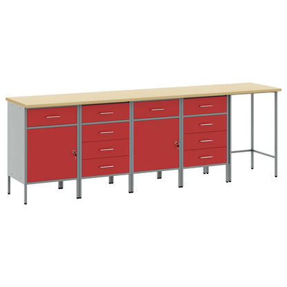 vidaXL Work Cabinet Set with Drawer with Storage 5 pcs Red and Grey 1