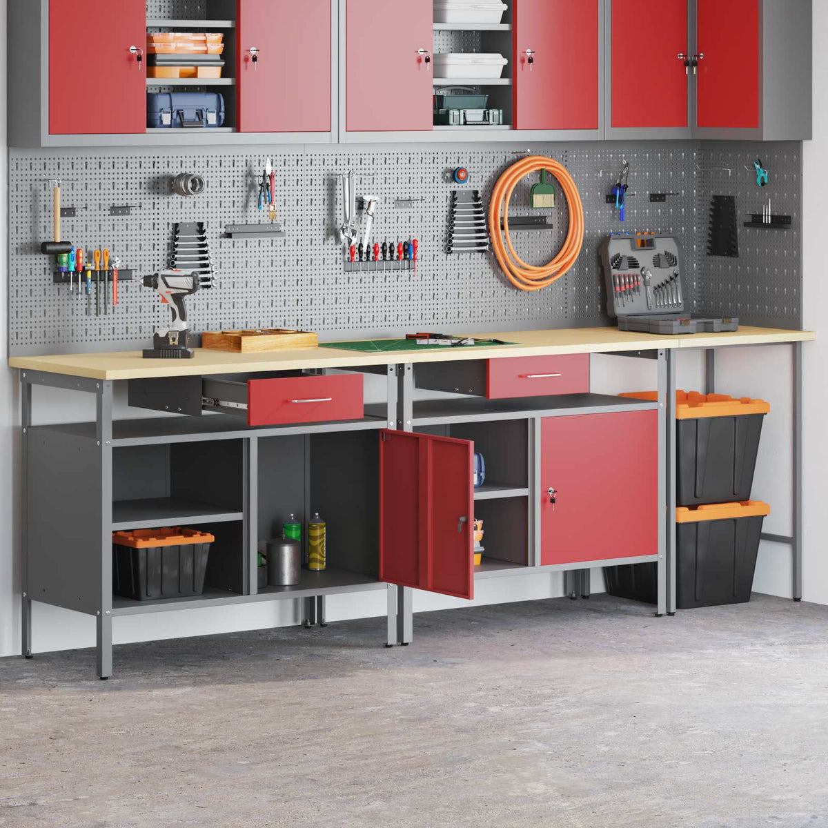 vidaXL Work Bench Set 3 pcs Black and Grey 255 x 55 x 85 cm Steel 1