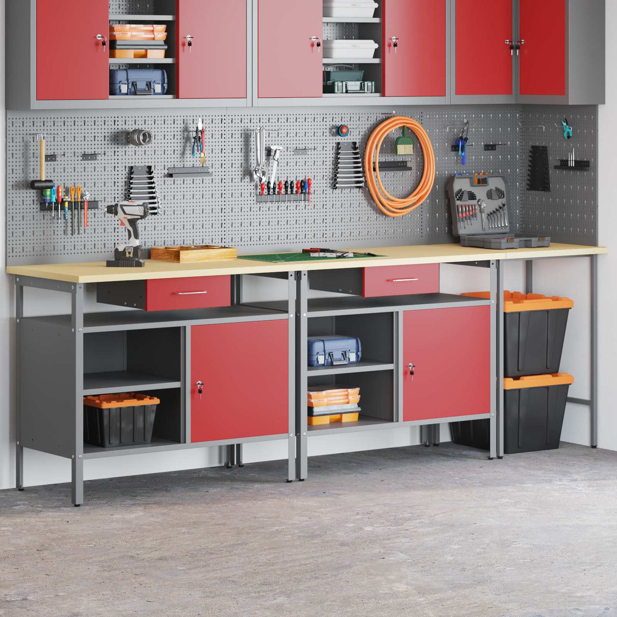 vidaXL Work Bench Set 3 pcs Black and Grey 255 x 55 x 85 cm Steel 3