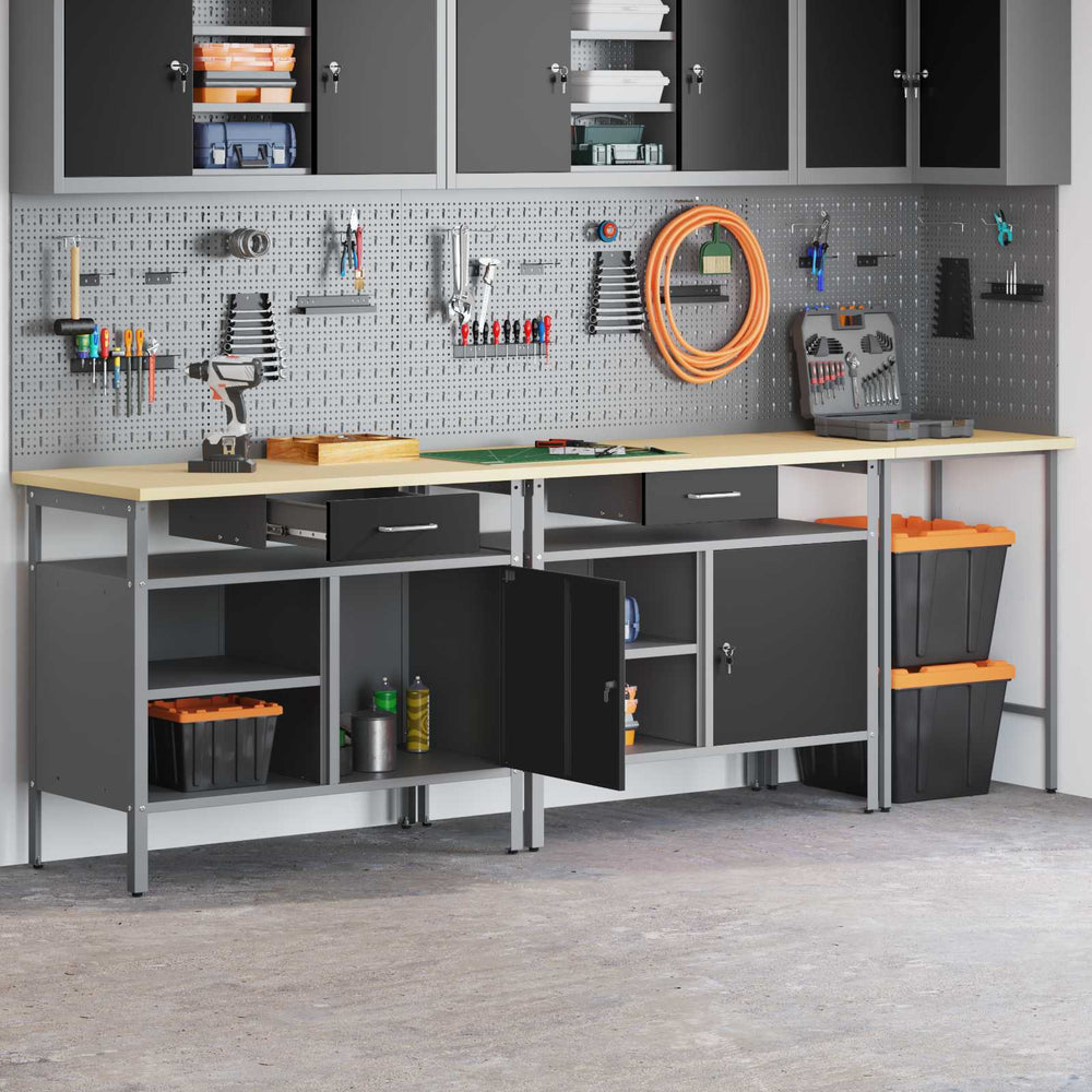vidaXL Work Bench Set 3 pcs Red and Grey 255 x 55 x 85 cm Steel