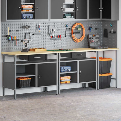 vidaXL Work Bench Set 3 pcs Red and Grey 255 x 55 x 85 cm Steel 3