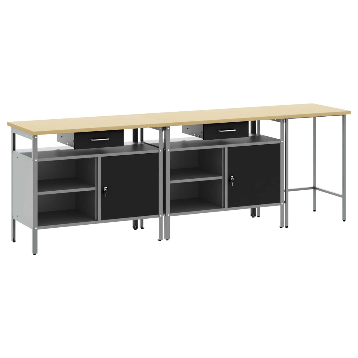 vidaXL Work Bench Set 3 pcs Red and Grey 255 x 55 x 85 cm Steel 2