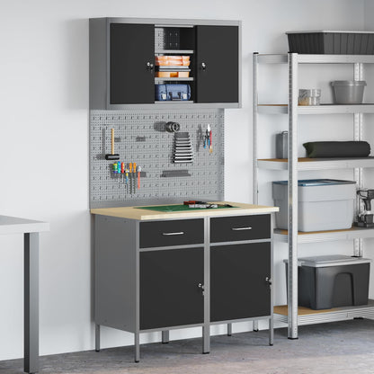 vidaXL Work Cabinet Set 8 pcs Steel and Engineered Wood Black