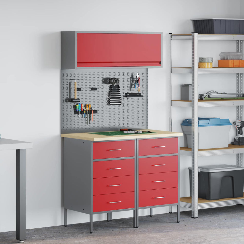 vidaXL Work Cabinet Set 8 pcs Steel and Engineered Wood Red