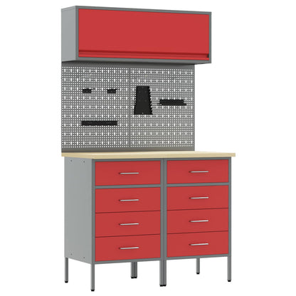 Work Cabinet Set 8 pcs Steel and Engineered Wood Red 100 cm workbench (8 drawers)