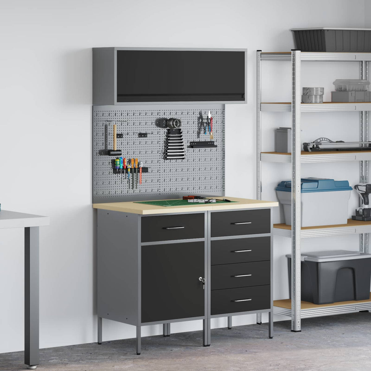vidaXL Work Cabinet Set 8 pcs Steel and Engineered Wood Black