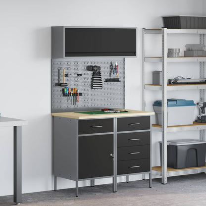 vidaXL Work Cabinet Set 8 pcs Steel and Engineered Wood Black