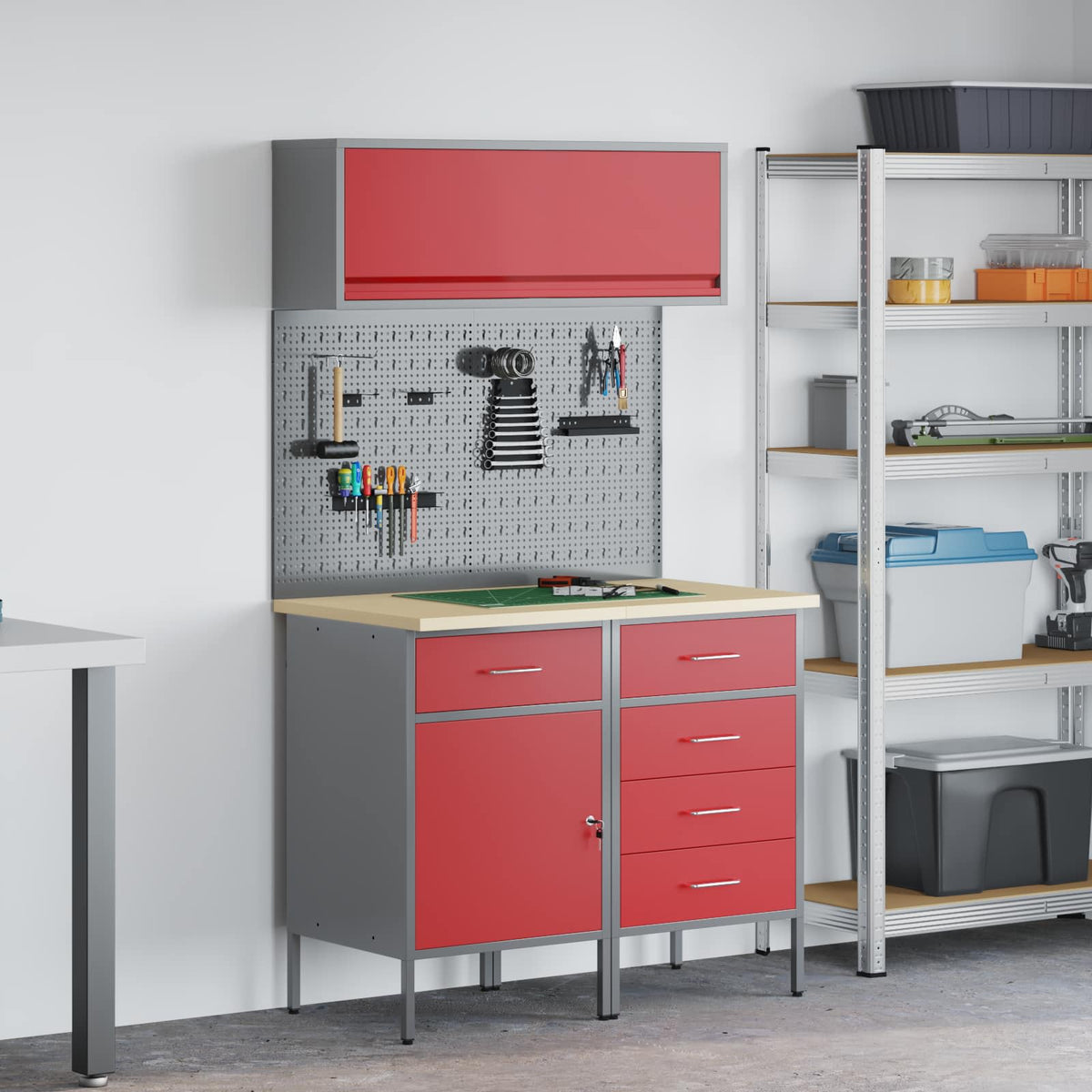 vidaXL Work Cabinet Set 8 pcs Steel and Engineered Wood Red