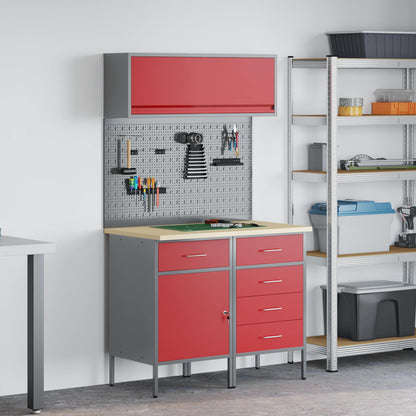 vidaXL Work Cabinet Set 8 pcs Steel and Engineered Wood Red