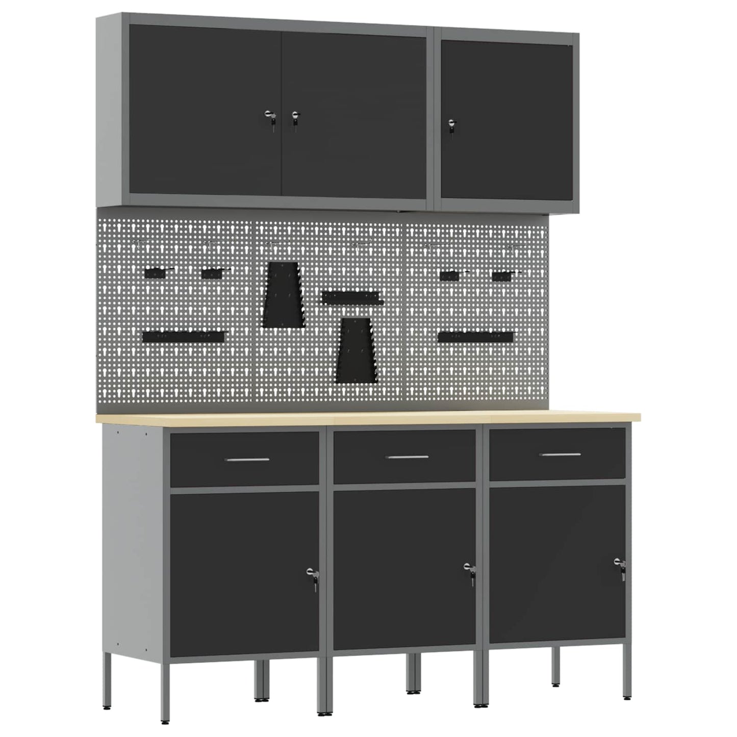 vidaXL Work Cabinet with Drawer 8 pcs Black Engineered Wood and Steel 2