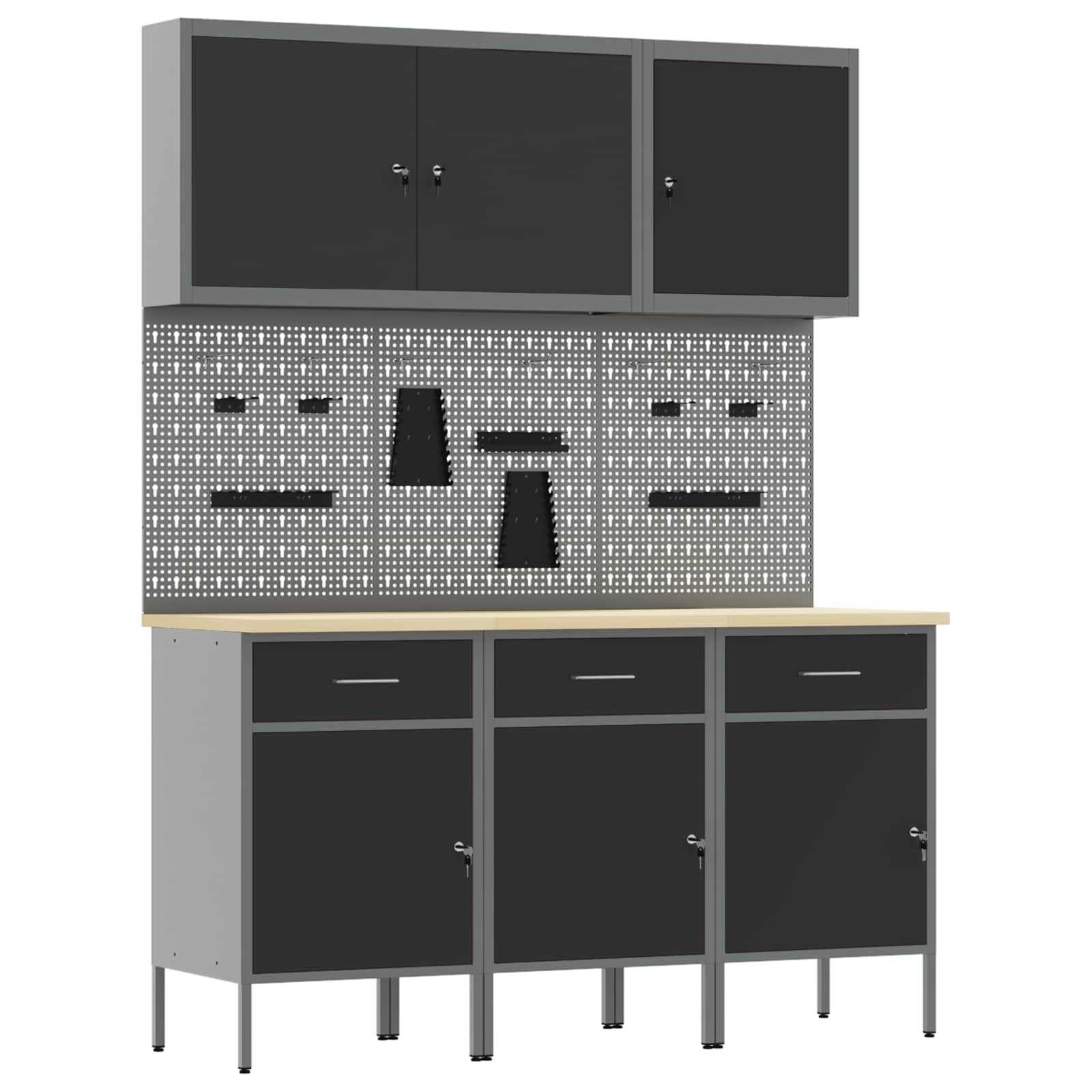 vidaXL Work Cabinet with Drawer 8 pcs Black Engineered Wood and Steel 2
