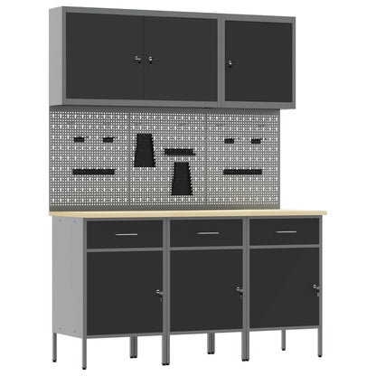 vidaXL Work Cabinet with Drawer 8 pcs Black Engineered Wood and Steel 2