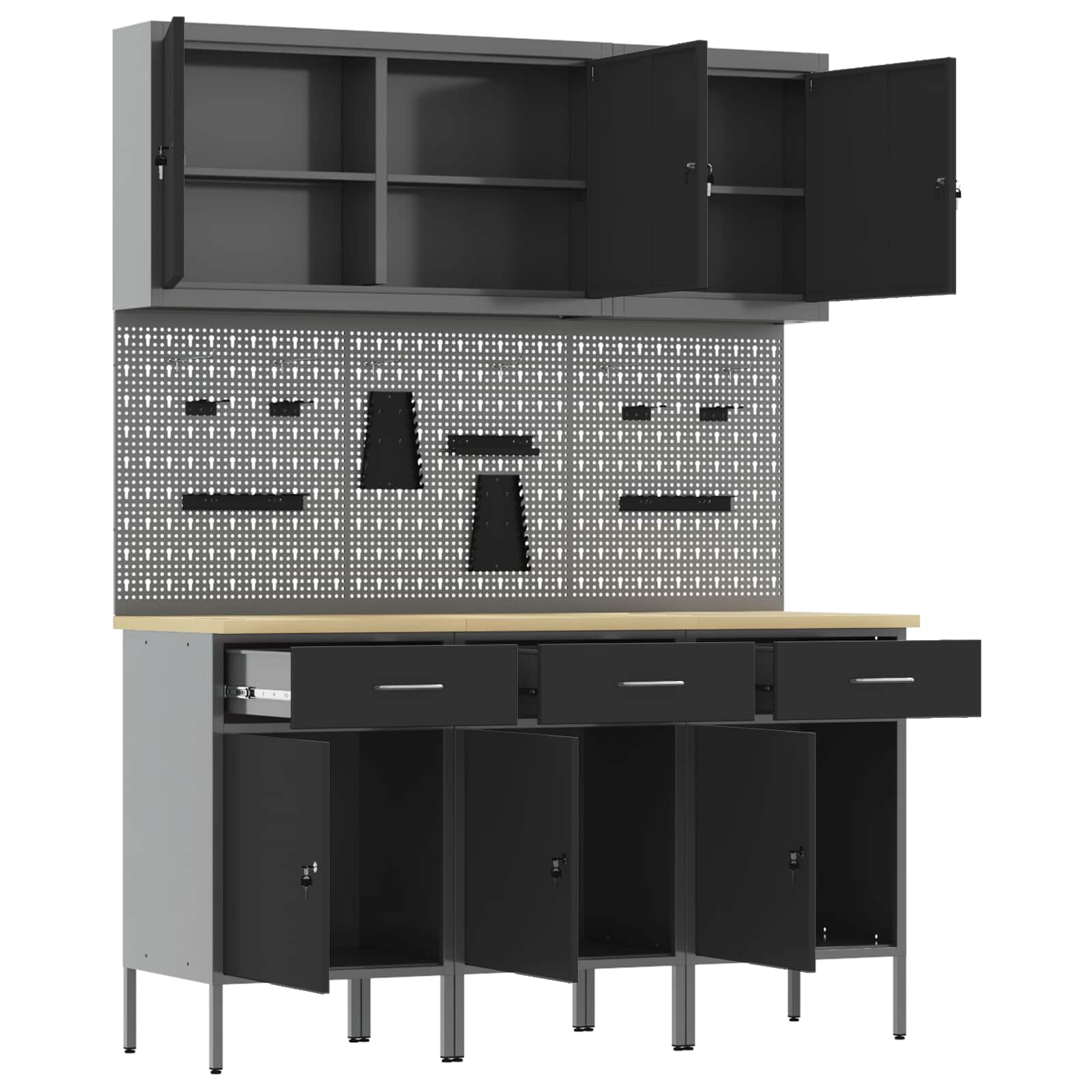 vidaXL Work Cabinet with Drawer 8 pcs Black Engineered Wood and Steel 5