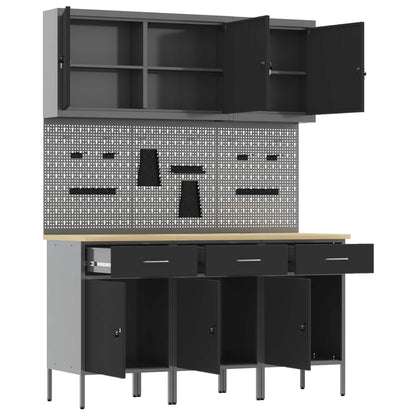 vidaXL Work Cabinet with Drawer 8 pcs Black Engineered Wood and Steel 5