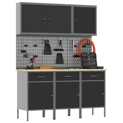 vidaXL Work Cabinet with Drawer 8 pcs Black Engineered Wood and Steel 3