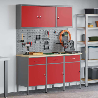 vidaXL Work Cabinet with Drawer 8 pcs Red Engineered Wood and Steel 1