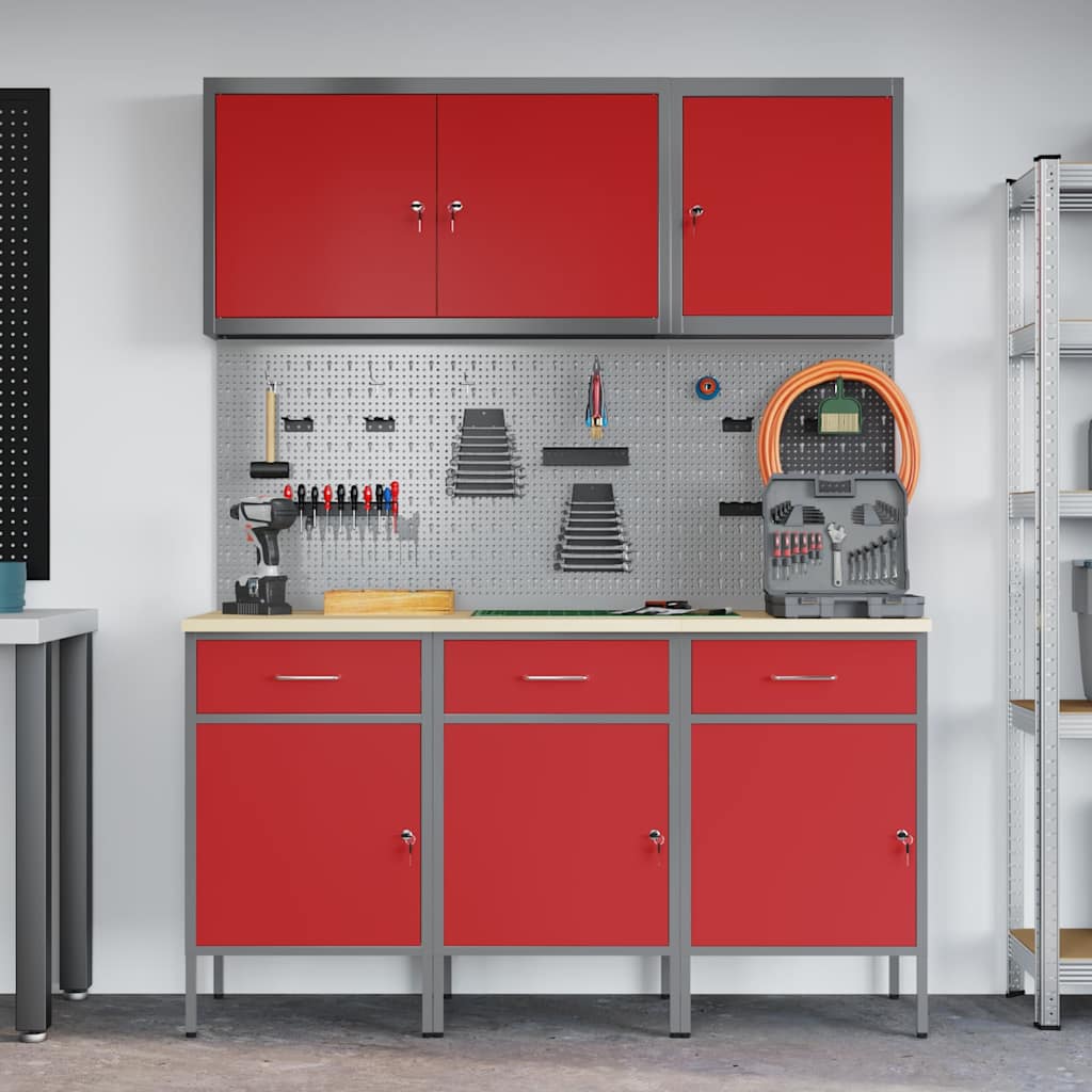 vidaXL Work Cabinet with Drawer 8 pcs Red Engineered Wood and Steel 4