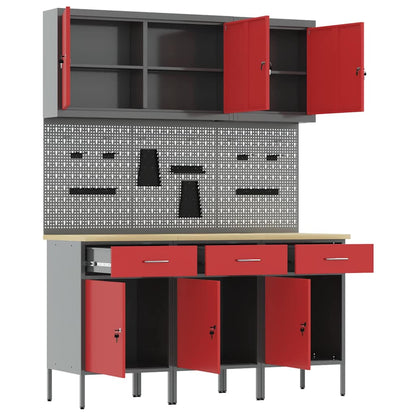 vidaXL Work Cabinet with Drawer 8 pcs Red Engineered Wood and Steel 5