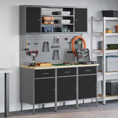 vidaXL Work Cabinet with Drawer 7 pcs Black Engineered Wood and Steel 1