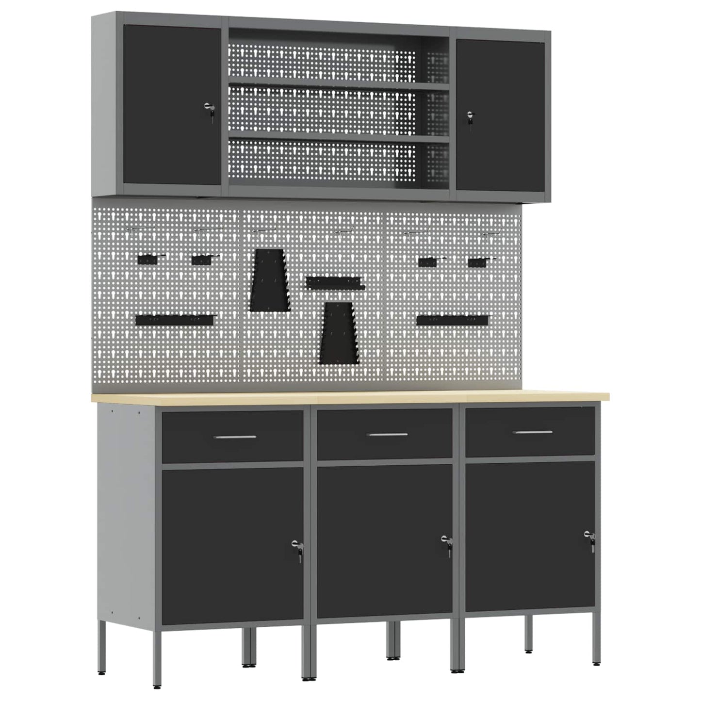 vidaXL Work Cabinet with Drawer 7 pcs Black Engineered Wood and Steel 2