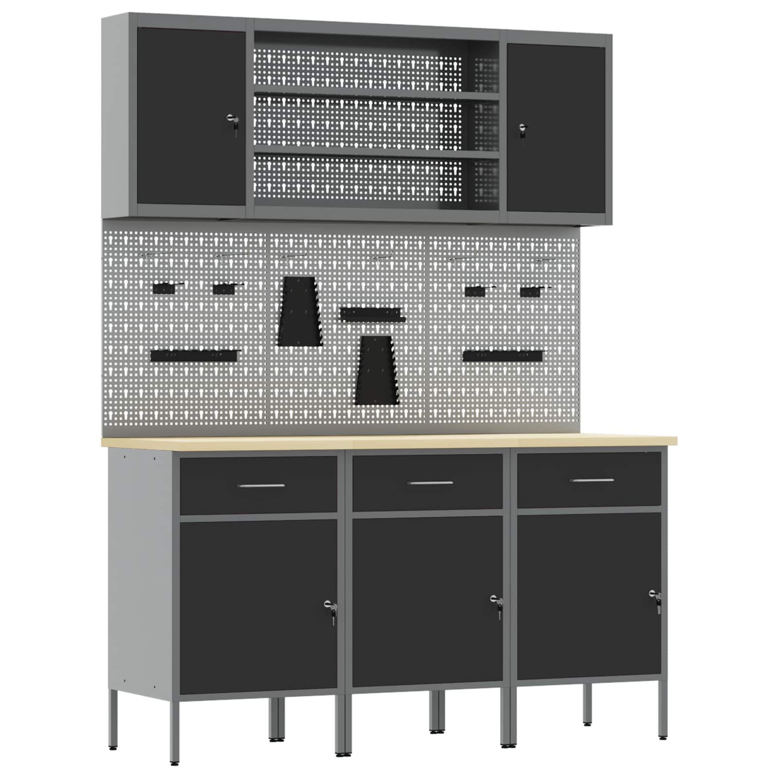 vidaXL Work Cabinet with Drawer 7 pcs Black Engineered Wood and Steel 2