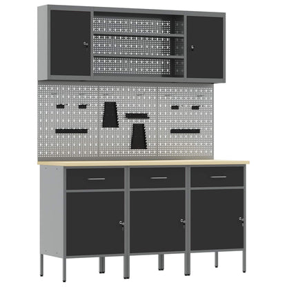vidaXL Work Cabinet with Drawer 7 pcs Black Engineered Wood and Steel 2