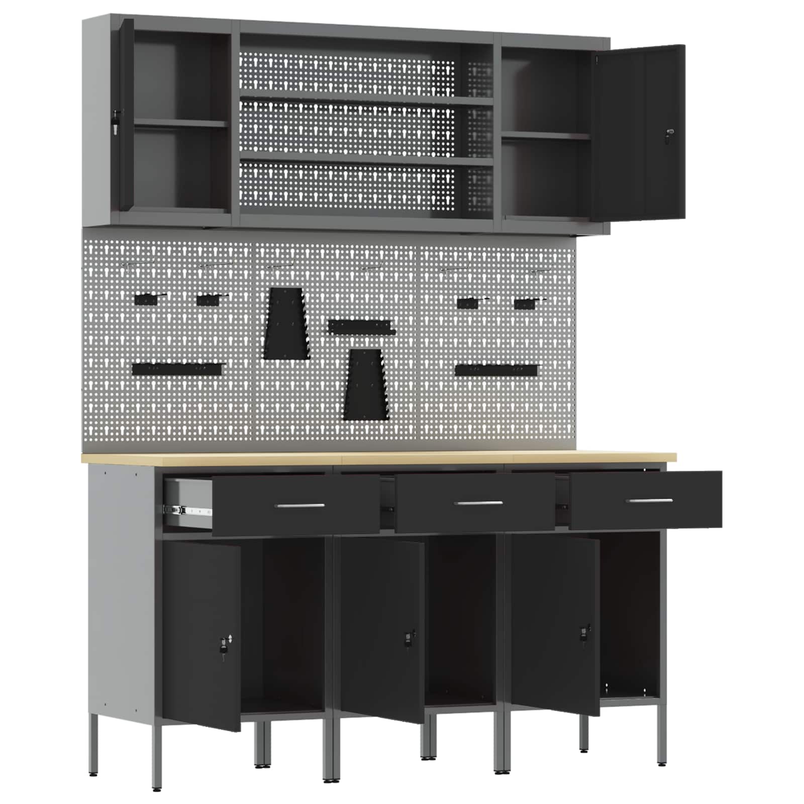 vidaXL Work Cabinet with Drawer 7 pcs Black Engineered Wood and Steel 5