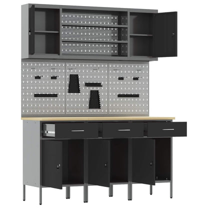 vidaXL Work Cabinet with Drawer 7 pcs Black Engineered Wood and Steel 5