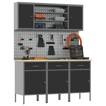 vidaXL Work Cabinet with Drawer 7 pcs Black Engineered Wood and Steel 3