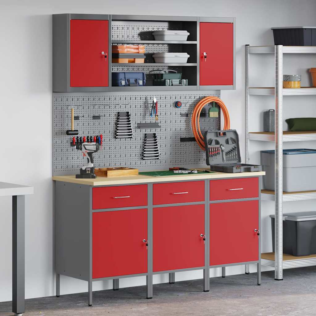 vidaXL Work Cabinet with Drawer 7 pcs Red Engineered Wood and Steel 1