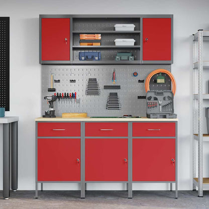 vidaXL Work Cabinet with Drawer 7 pcs Red Engineered Wood and Steel 4