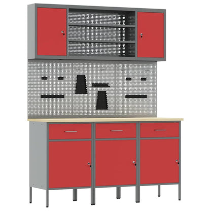 vidaXL Work Cabinet with Drawer 7 pcs Red Engineered Wood and Steel 2