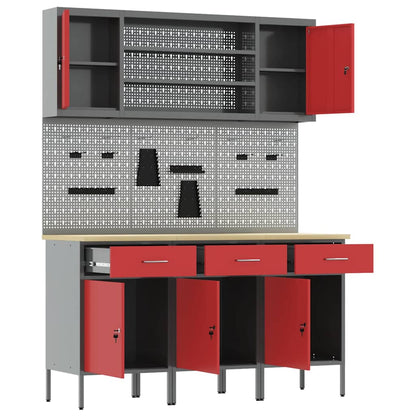 vidaXL Work Cabinet with Drawer 7 pcs Red Engineered Wood and Steel 5