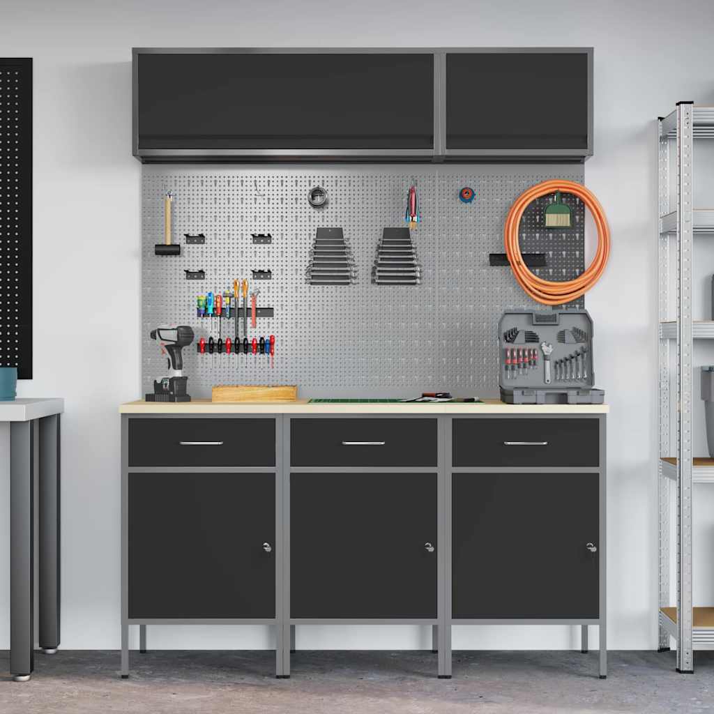 vidaXL Work Cabinet Set with Drawer with Storage Manual 8 pcs Black 4