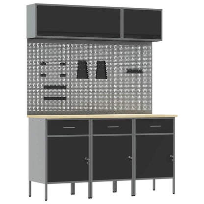 vidaXL Work Cabinet Set with Drawer with Storage Manual 8 pcs Black 2