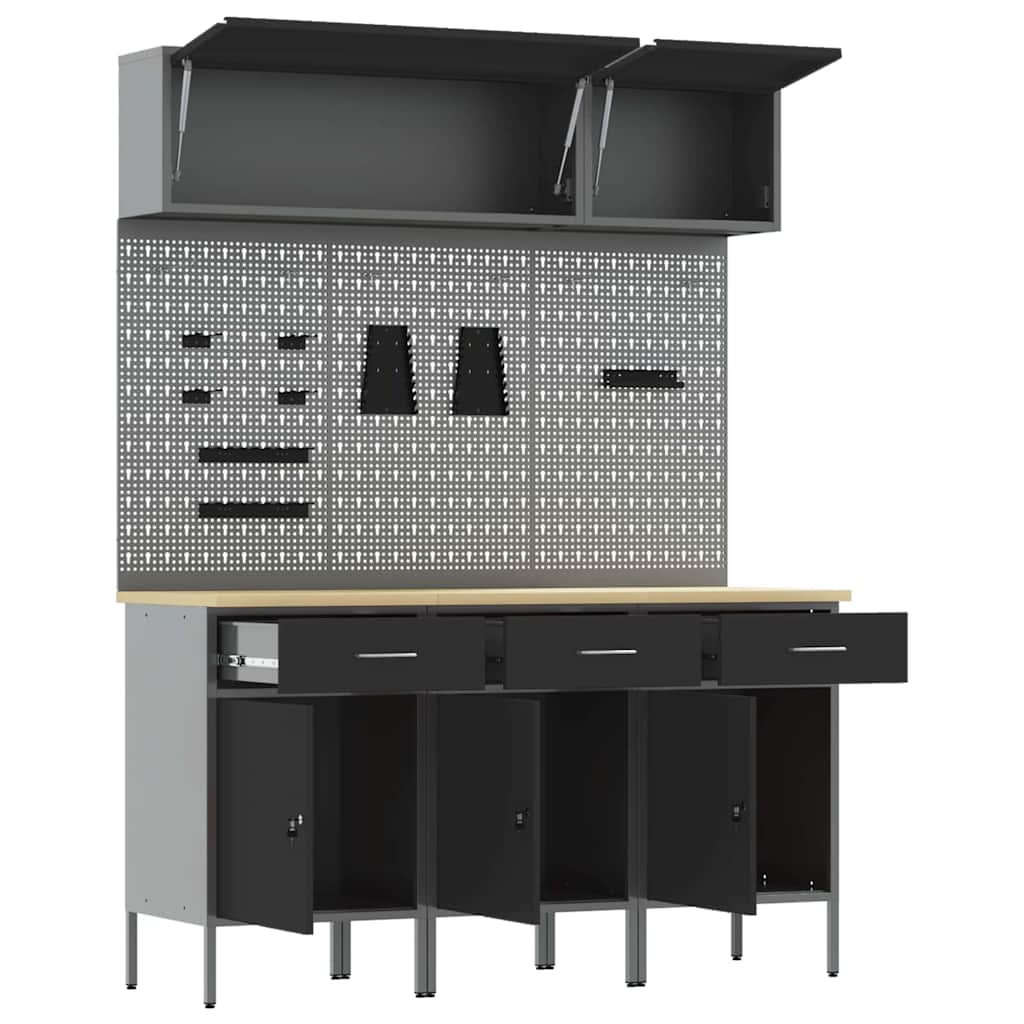 vidaXL Work Cabinet Set with Drawer with Storage Manual 8 pcs Black 5