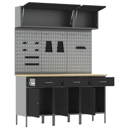 vidaXL Work Cabinet Set with Drawer with Storage Manual 8 pcs Black 5