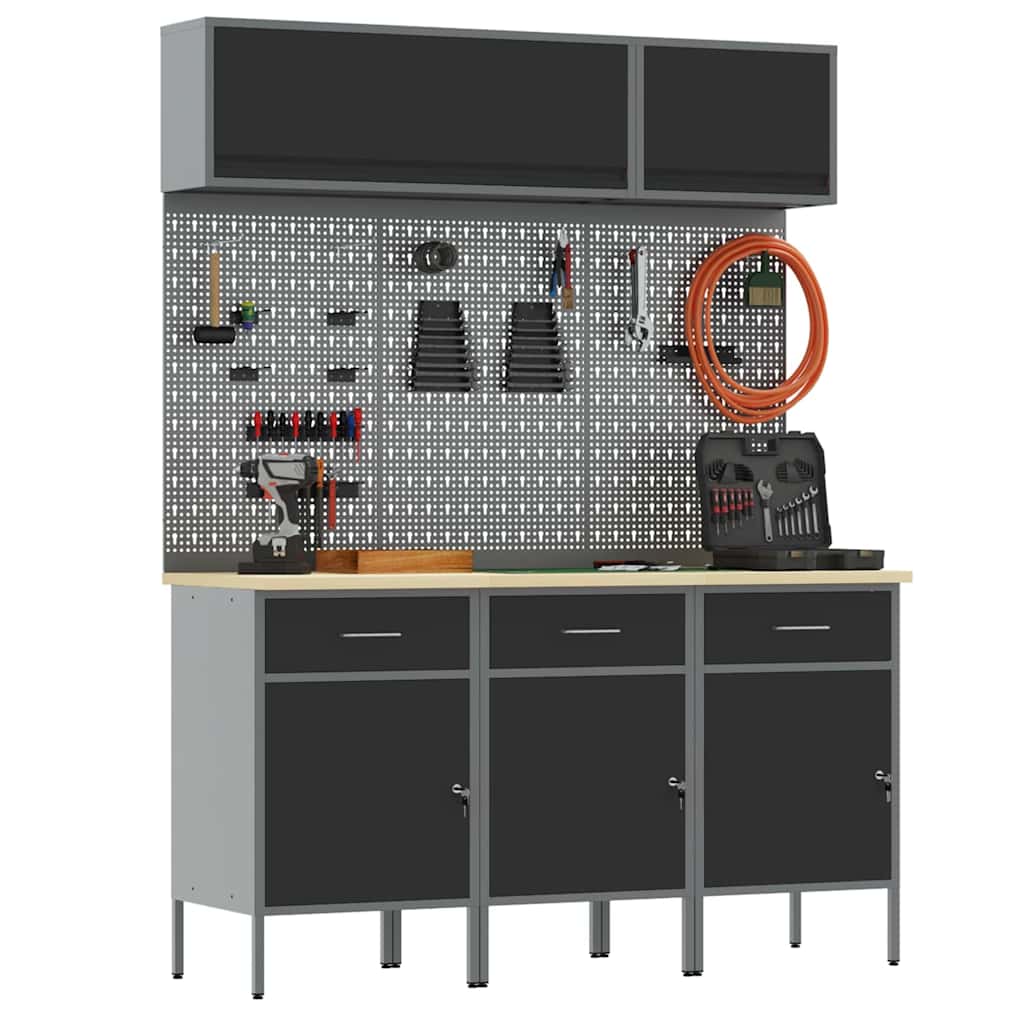vidaXL Work Cabinet Set with Drawer with Storage Manual 8 pcs Black 3