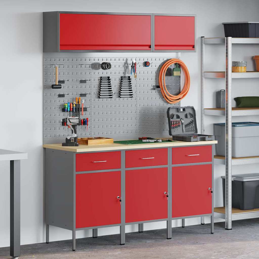 vidaXL Work Cabinet Set 8 pcs Red Steel and Engineered Wood 1